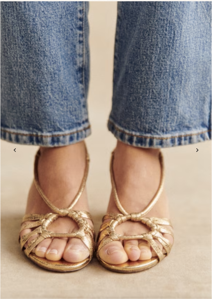 9 French girl shoes for spring, strappy gold sandal sezane
